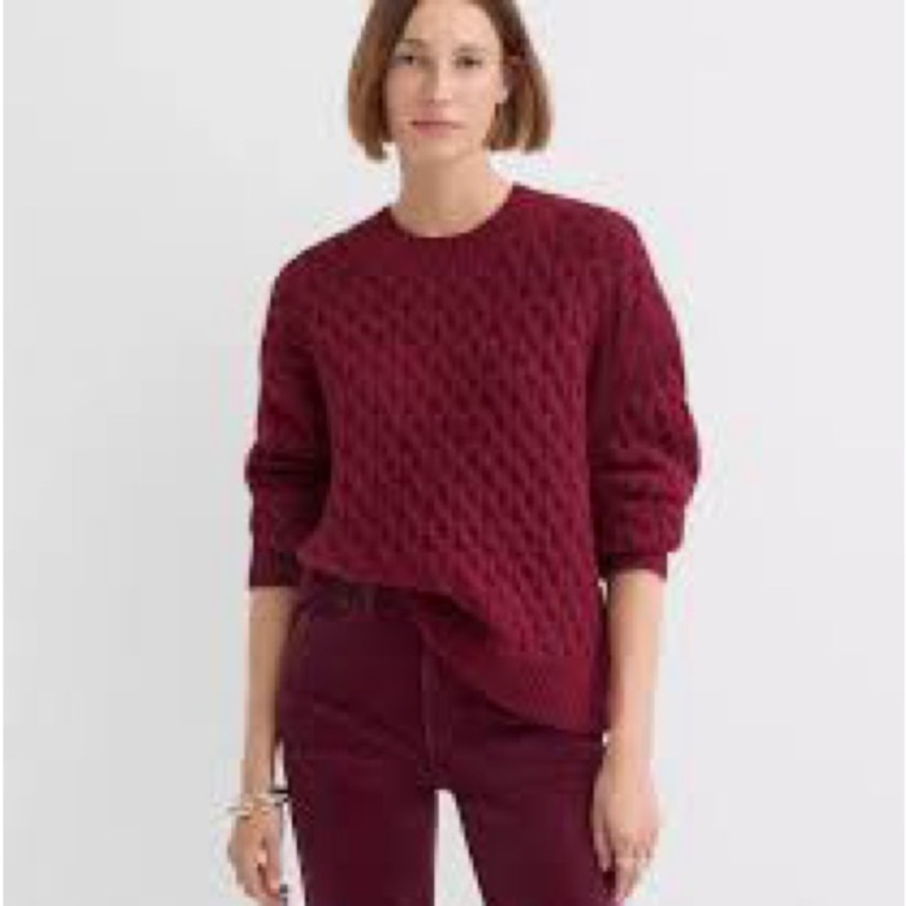 NWT- LOFT Fuzzy Cable-Knit Crewneck Sweater in Burgundy